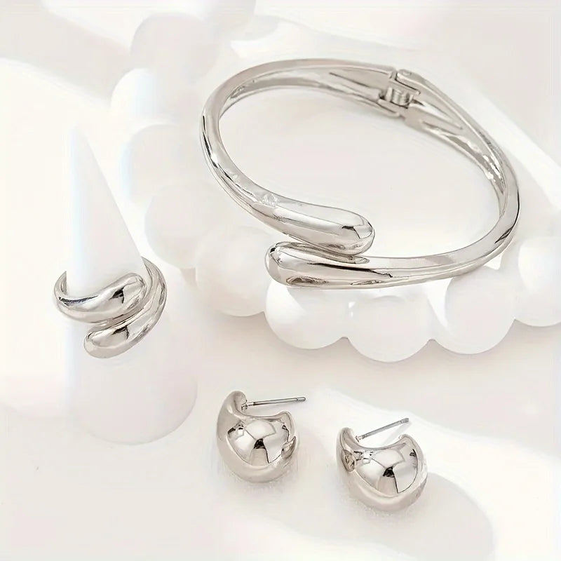 Waterdrop Shaped Open Bracelet Earring Bangle Set