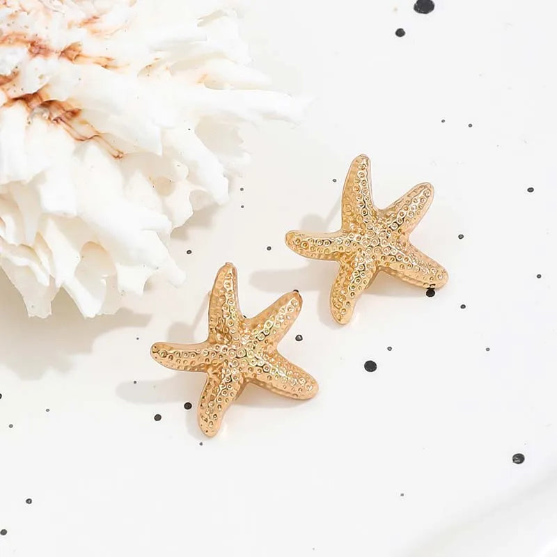 Gold Color Metal Starfish Stud Earrings