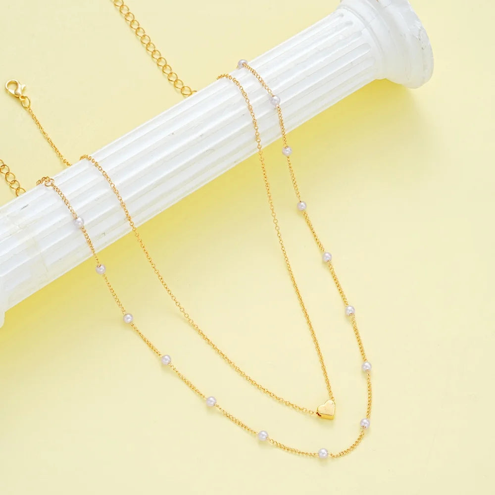 14K Gold Plated Heart Pearl Pendant Jewelery Sets