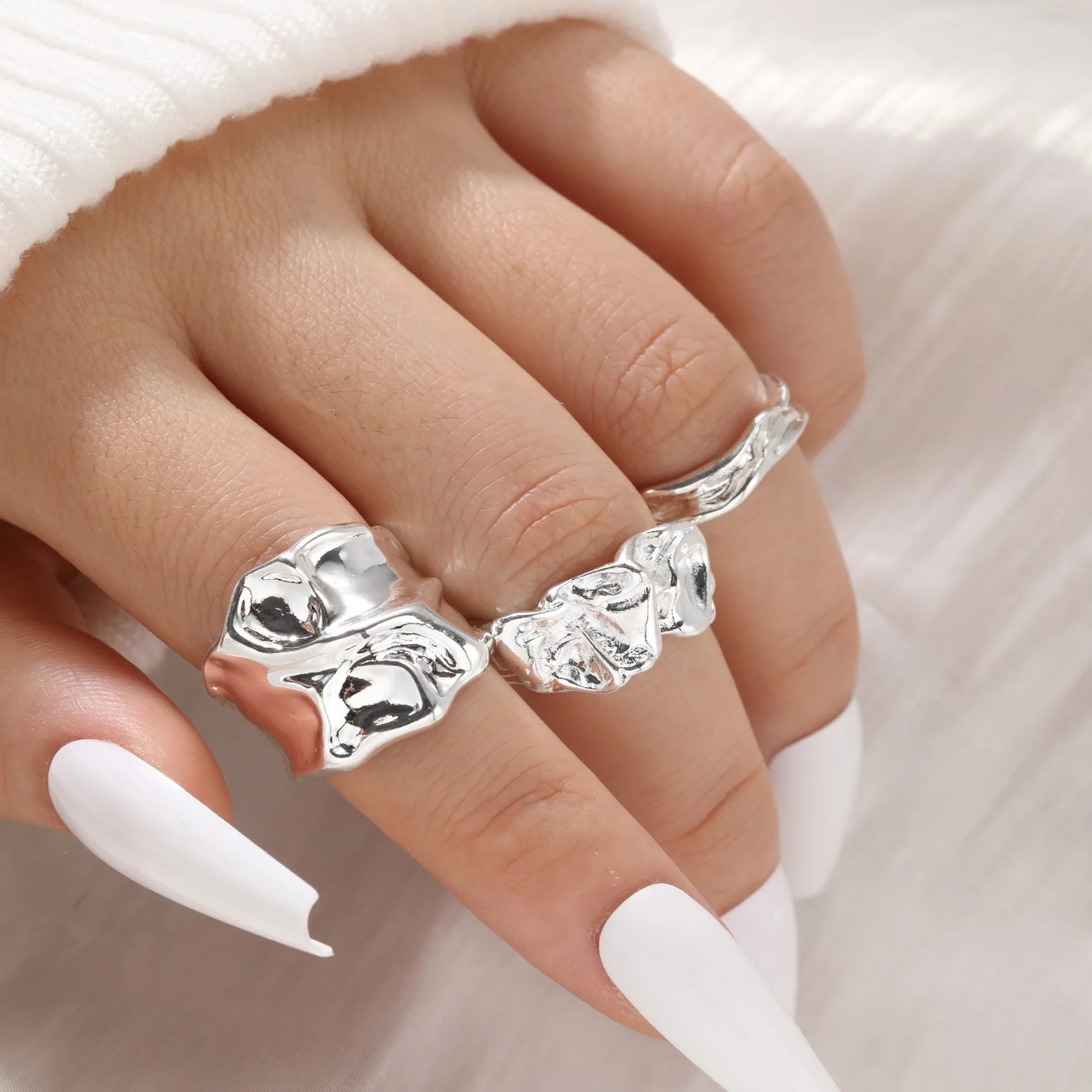 Punk Gothic Style 3-Piece set of Abstract Geometric Irregular Rings