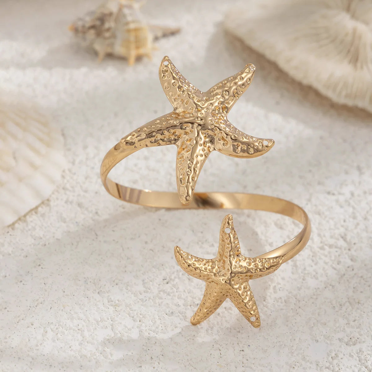 Gold Color Punk Flower Starfish Open Cuff Bangles