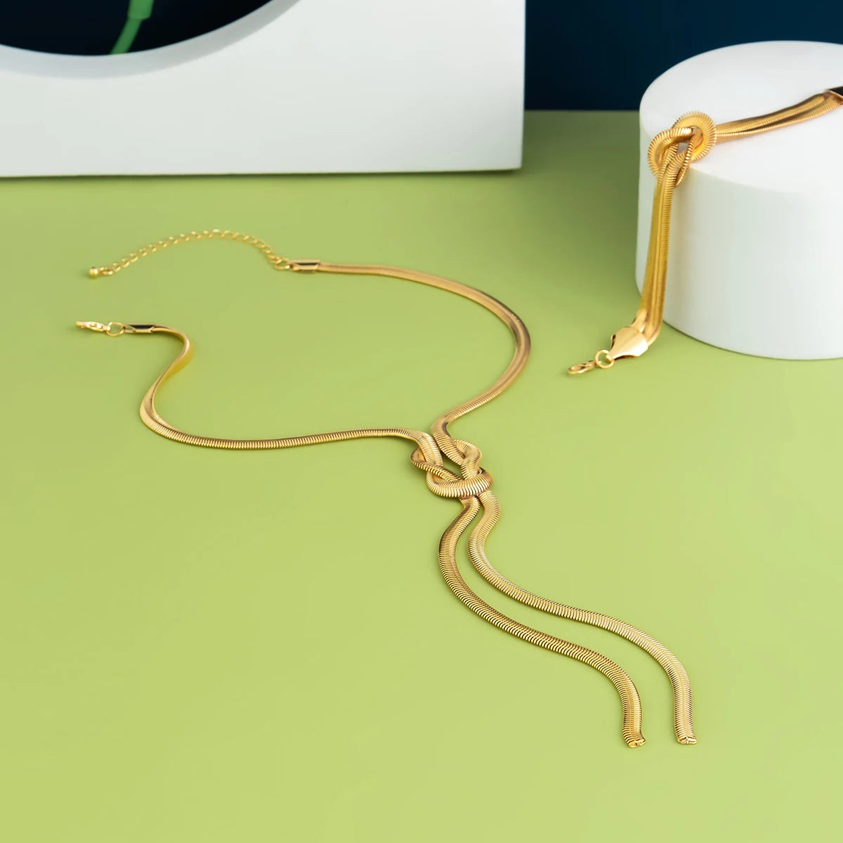 Vintage Goth Tassel Long Snake Twisted Chain Bracelet Necklace Set