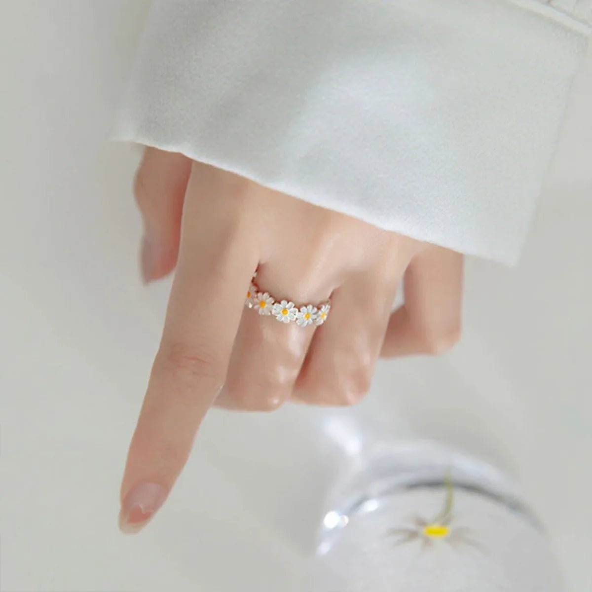 Daisy Flowers Exquisite Enamel Sunflower Open Rings