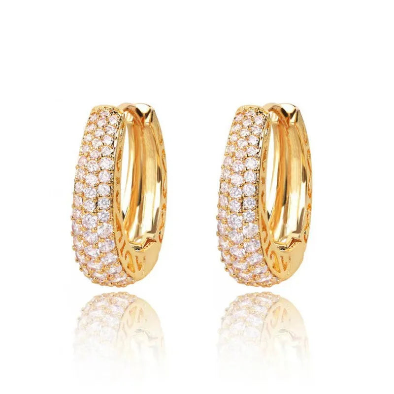Dazzling Cubic Zirconia Stone Gold Color Hoop Earrings
