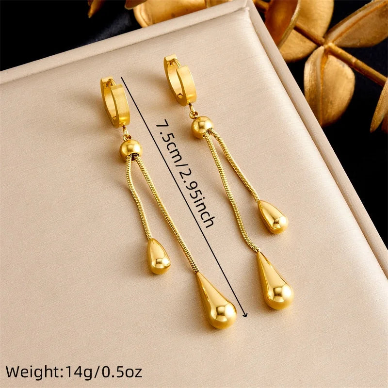 Stainless Steel Adjustable Water Droplet Earrings Necklace Jewelry Set