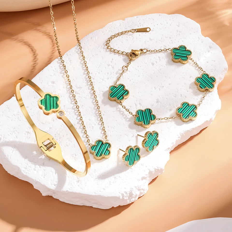 Stainless Steel Luxury Plum Blossom Jewelry Sets