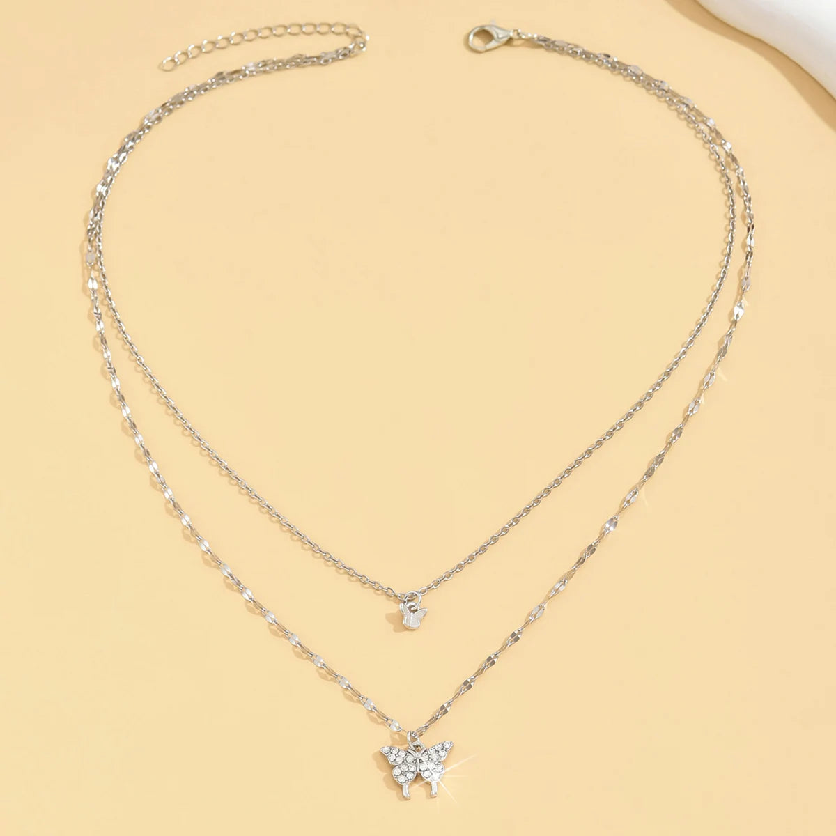 Lats Sparkling Double Layer Butterfly Collar Chain Necklace