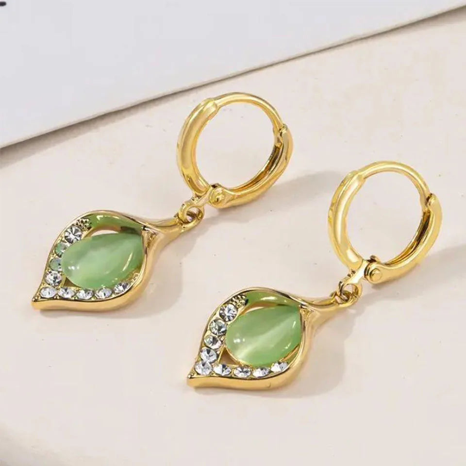 Korean Gold Color Plated Rhinestones Tulip Petal Angel Eye Hoop Earrings