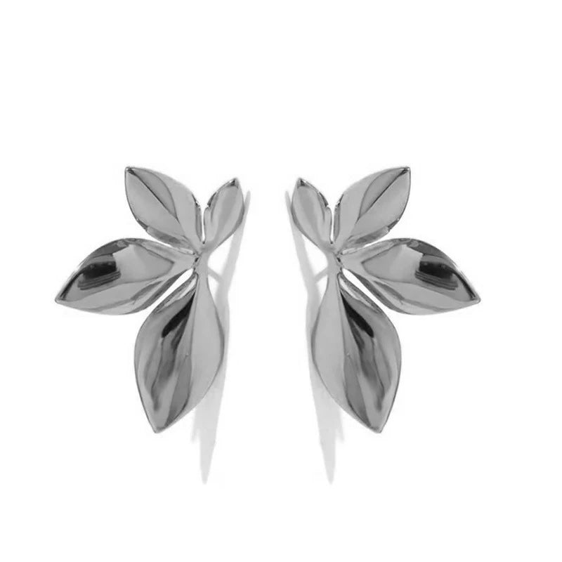 Stainless Steel Leaves Flower Stud Earrings