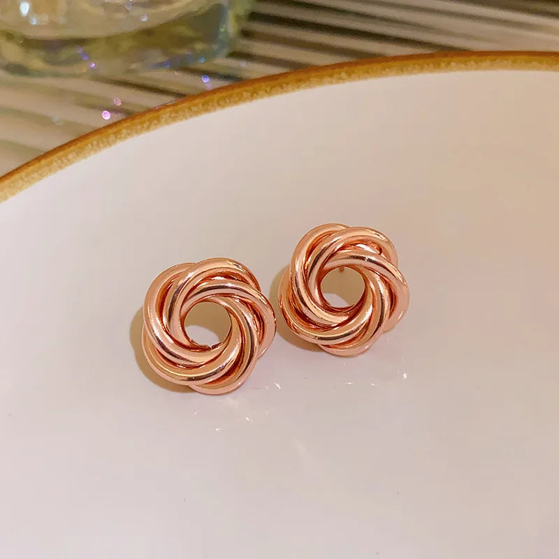 Multilayer Round Circles Twisted Metal Gold Color Hoop Earrings