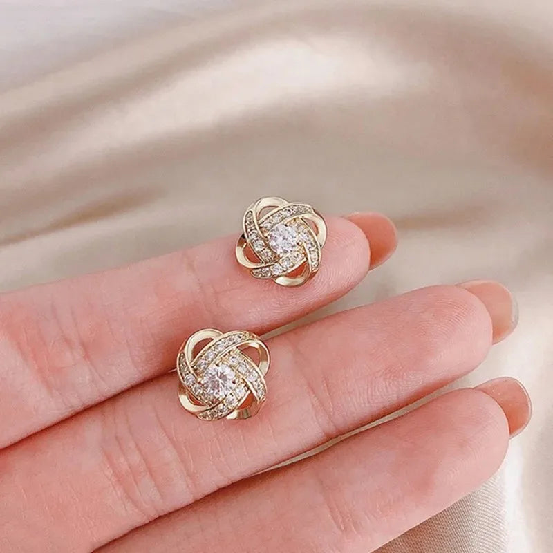 Korean Elegant Zircon Heart Flower Earrings