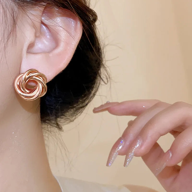 Multilayer Round Circles Twisted Metal Gold Color Hoop Earrings