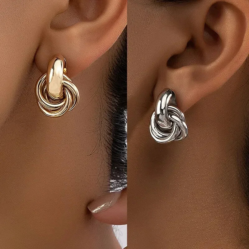 Gold SIlver Color Knot Hoop Earrings