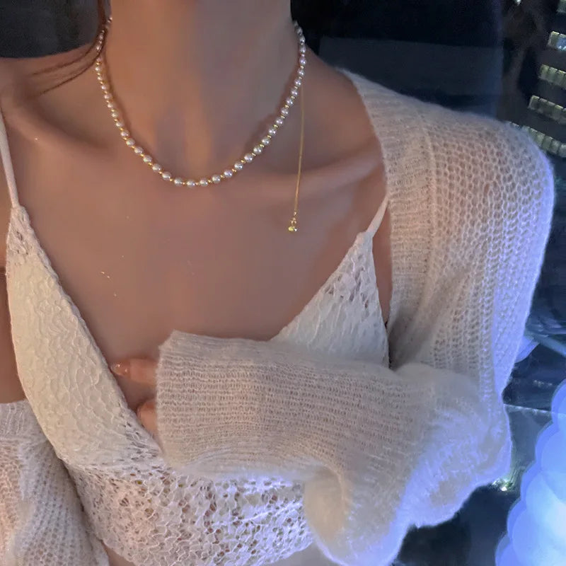 Gold Color New Beads Pearl Choker Necklace