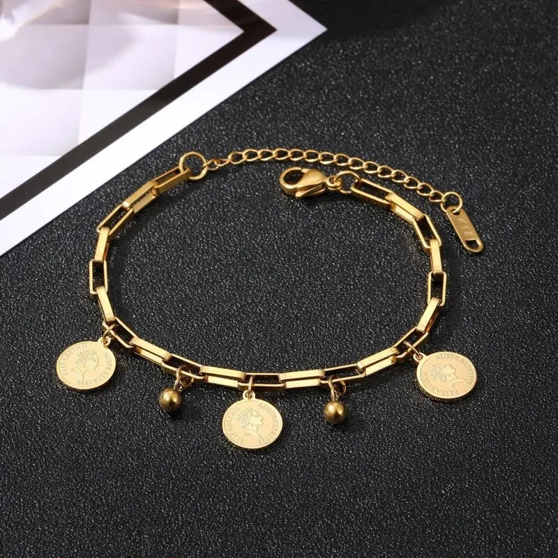 Gold Stainless Steel Pendant Bracelet