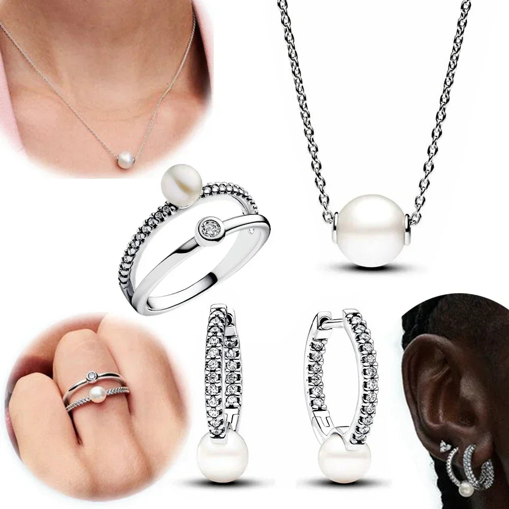 925 Sterling Silver 925 Freshwater Cultured Pearls Collier Pearl Jewelery Set