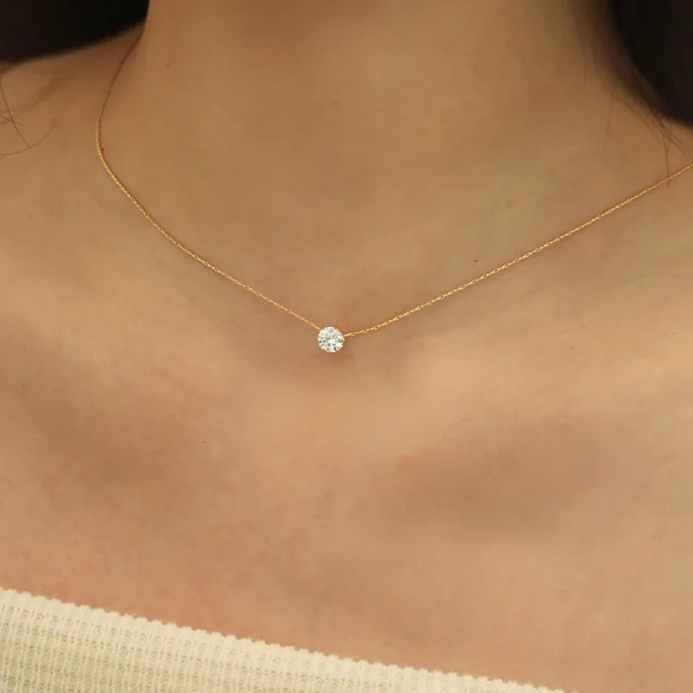 Stainless Steel Gold Zircon Charm Necklace