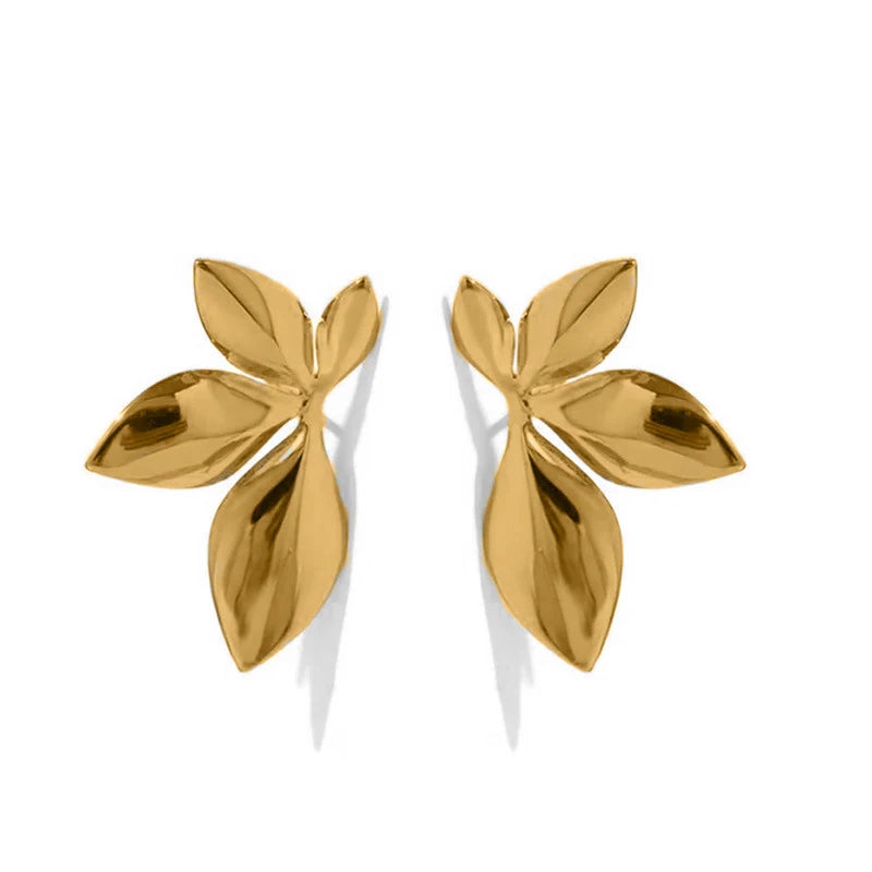 Stainless Steel Leaves Flower Stud Earrings