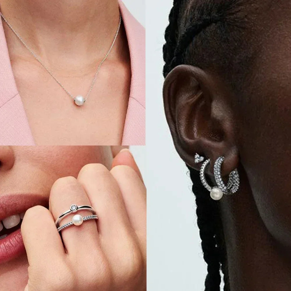 925 Sterling Silver 925 Freshwater Cultured Pearls Collier Pearl Jewelery Set