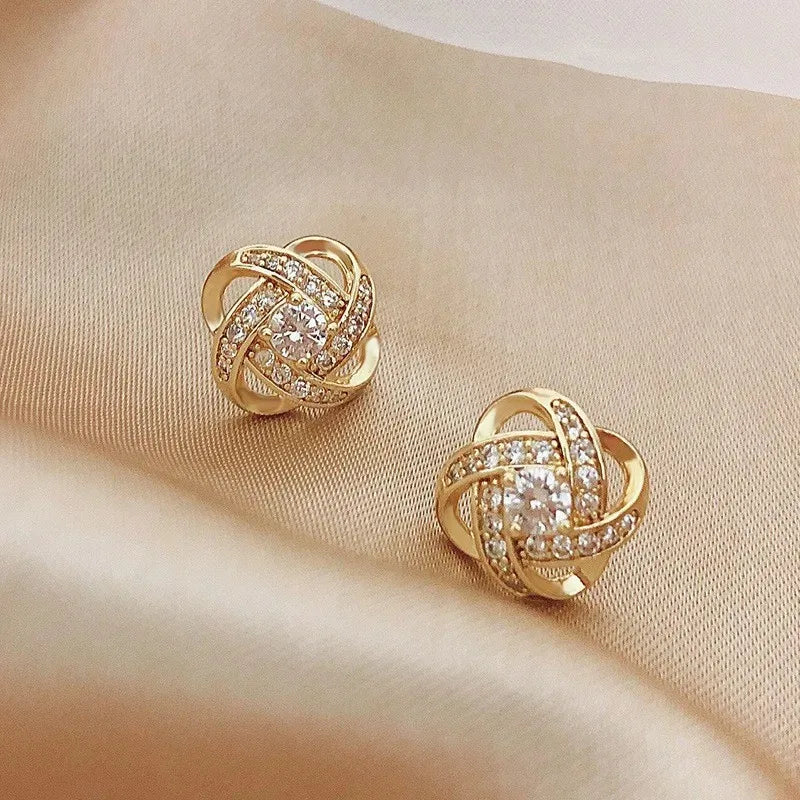 Korean Elegant Zircon Heart Flower Earrings