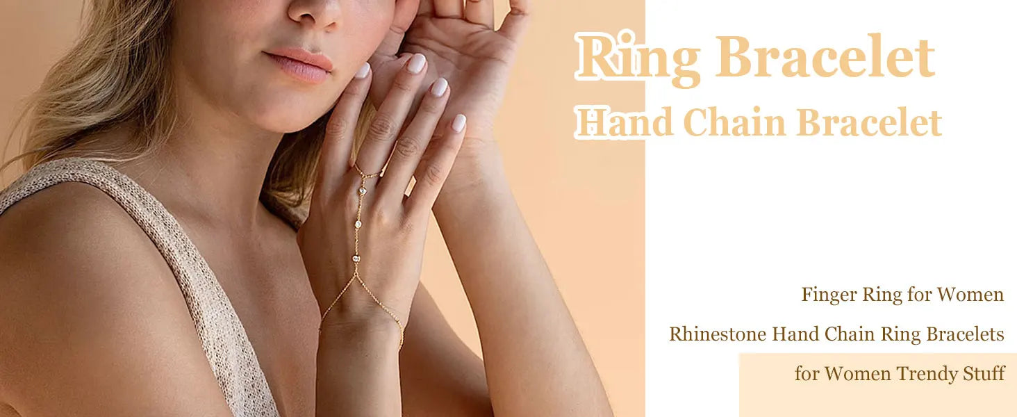 14k Gold Plated Zircon Hand Chain Ring Bracelet