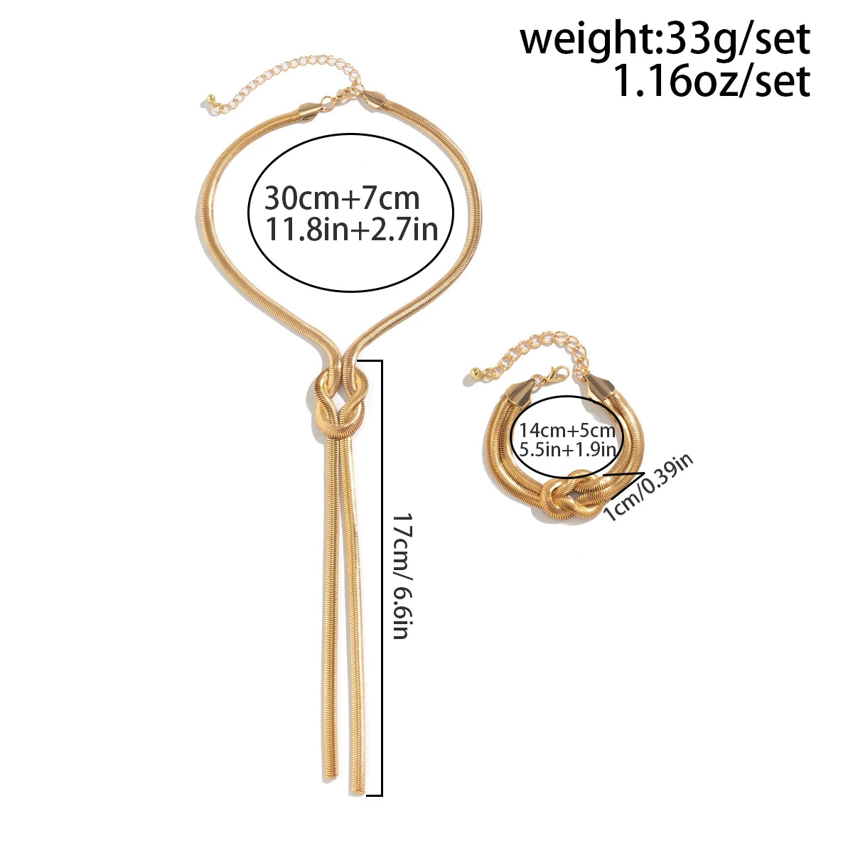 Vintage Goth Tassel Long Snake Twisted Chain Bracelet Necklace Set