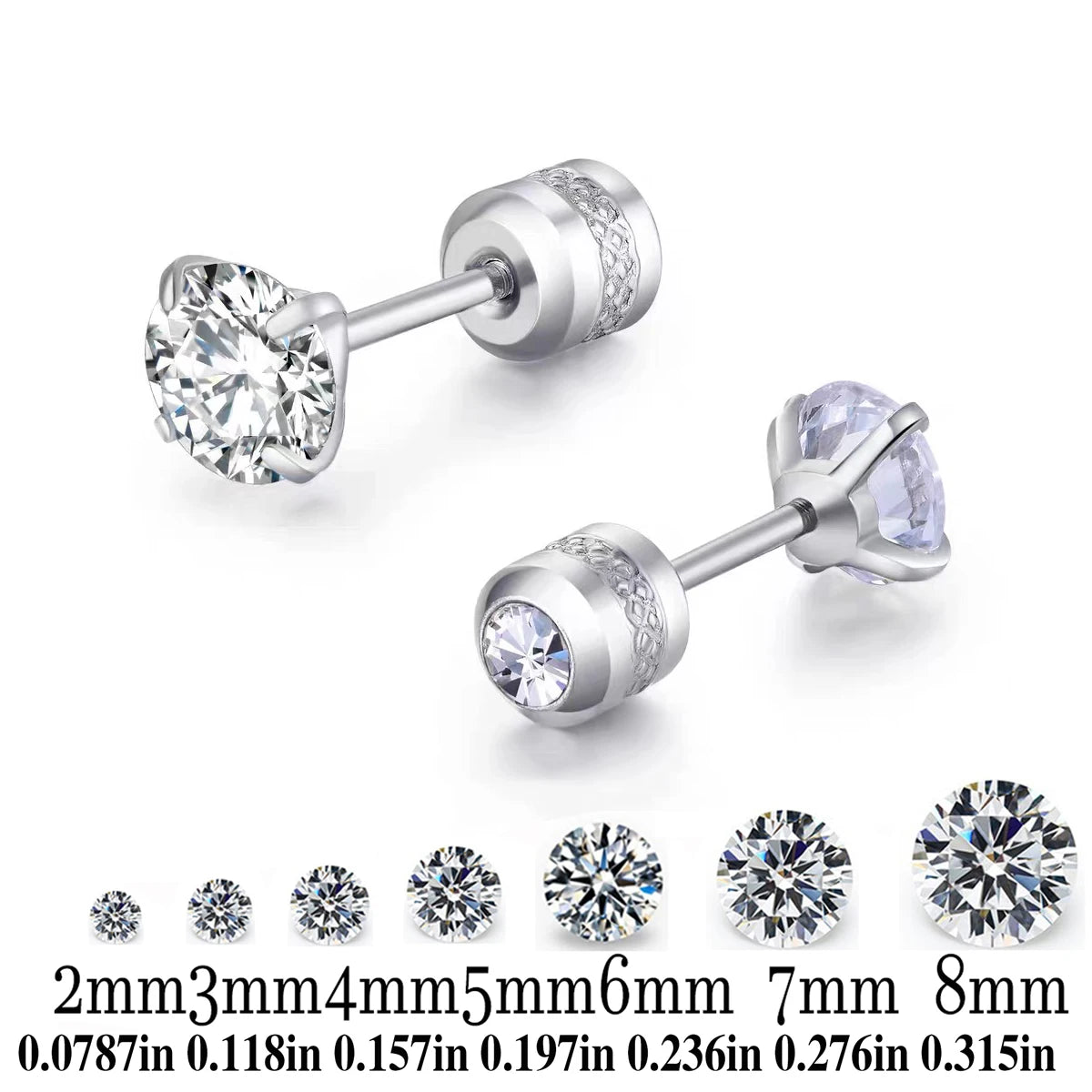 Titanium Steel Zircon Stud Earrings