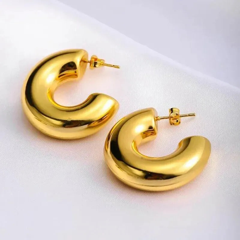 Gold Color Circle Twists Hoop Earrings