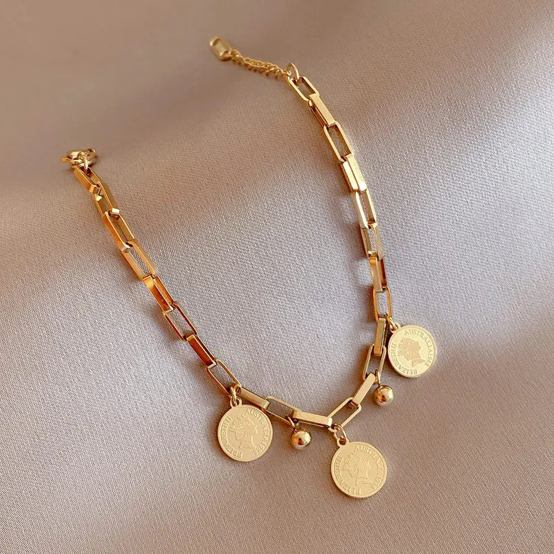 Gold Stainless Steel Pendant Bracelet