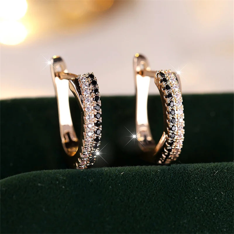 Trendy Crystal Black And White Zircon Earrings