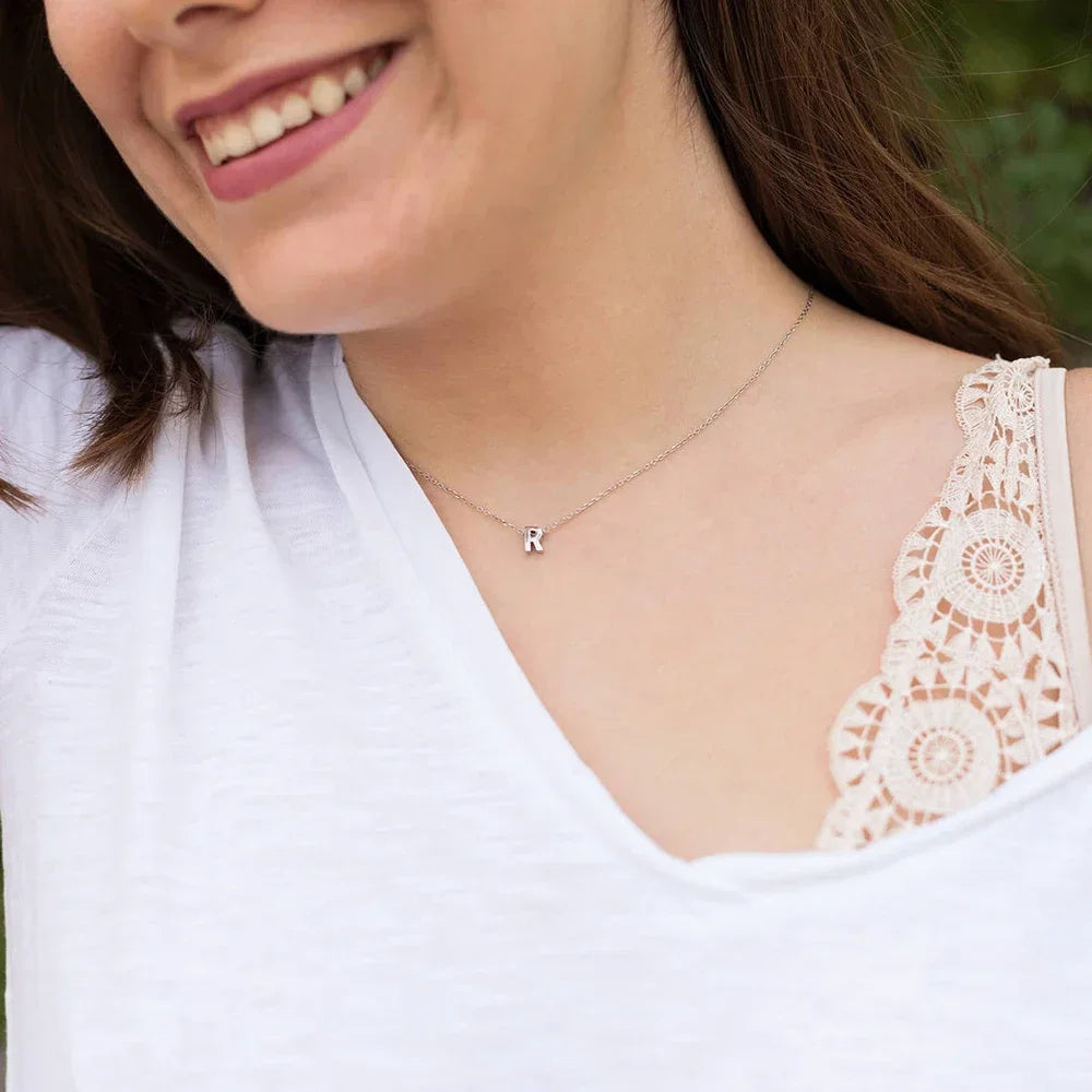 Tiny Initial Gold Silver Necklace