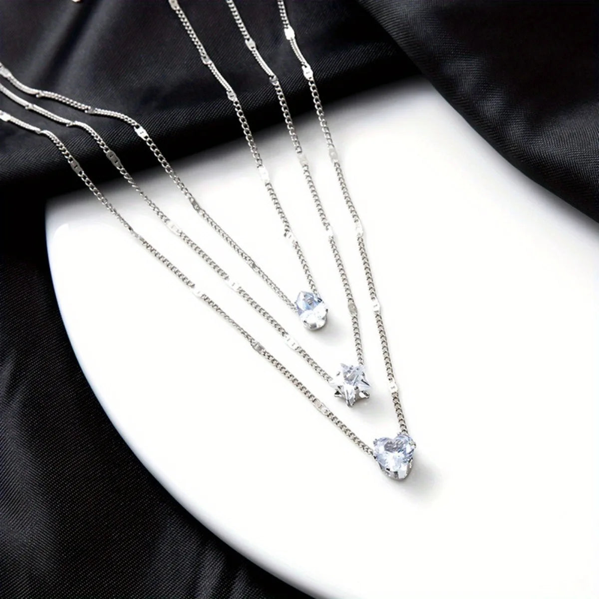 Multi-layer Star Heart Shape Water Drop Pendant Chain Necklace