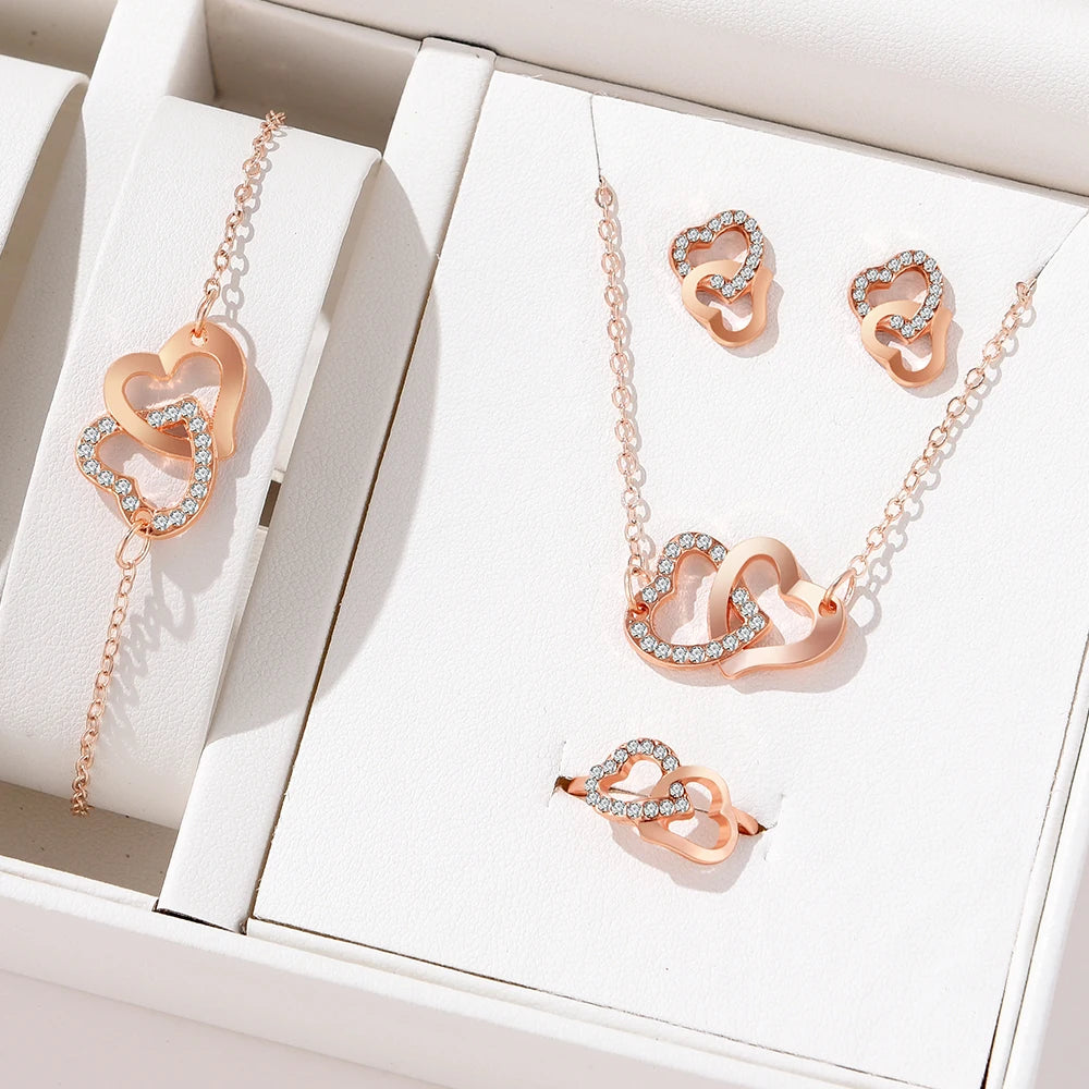 Elegant Gold Rhinestone Heart Shaped Jewelery Set