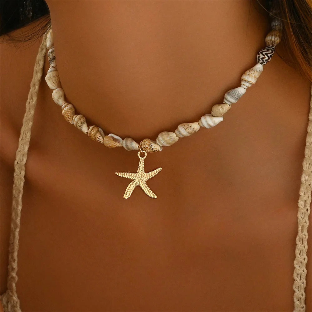 Beach Style Natural Seashell Beaded Choker Necklace