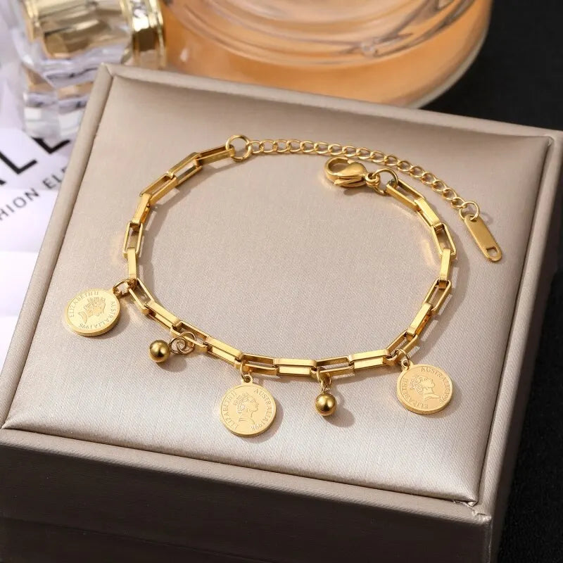 Gold Stainless Steel Pendant Bracelet