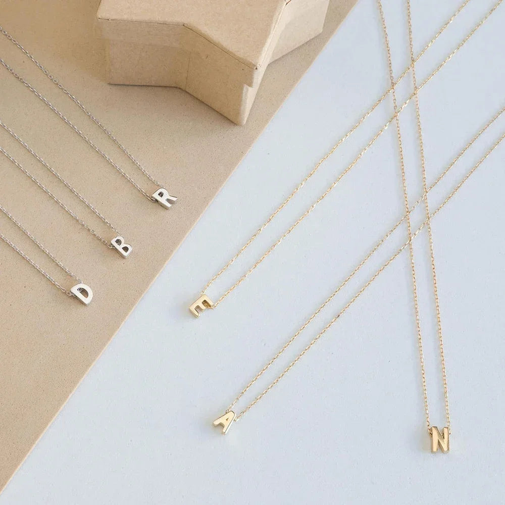 Tiny Initial Gold Silver Necklace