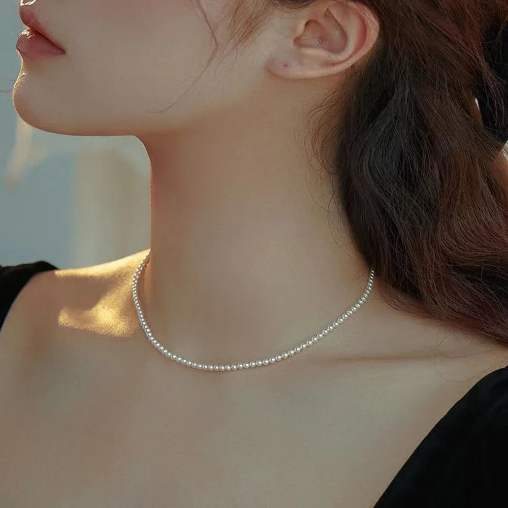White Pearl Vintage Elegant Chain Choker Necklace