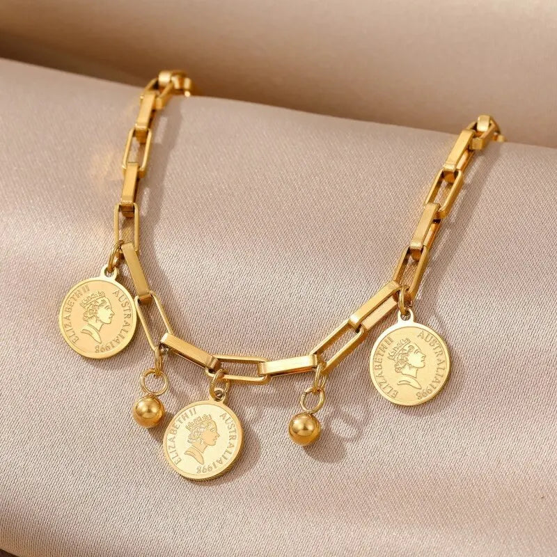 Gold Stainless Steel Pendant Bracelet