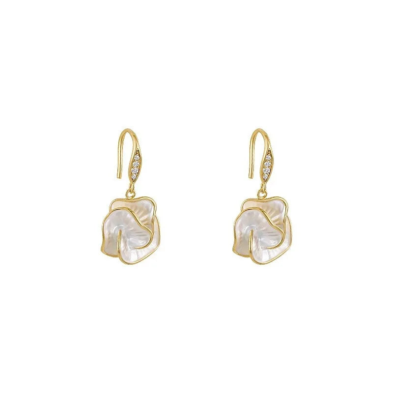Korean Golden Rimmed Flower Drop Earrings