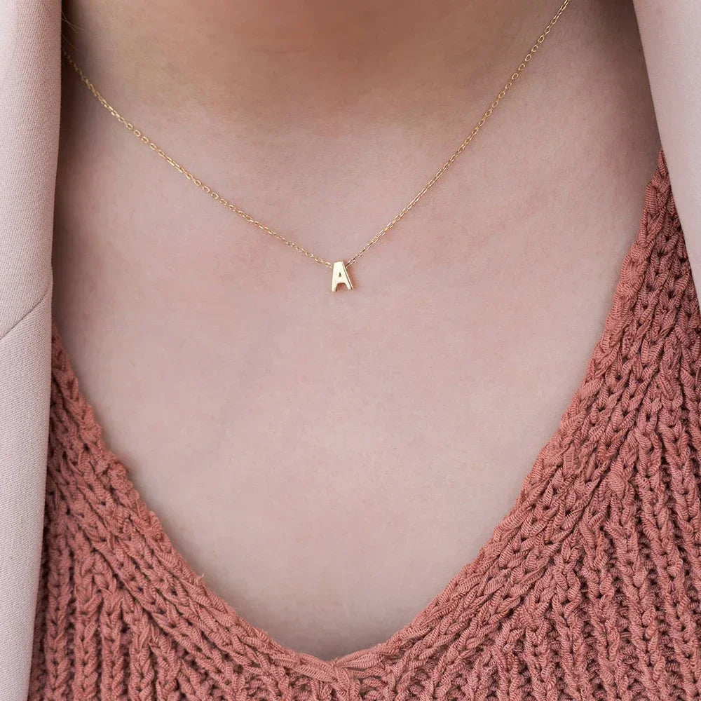 Tiny Initial Gold Silver Necklace