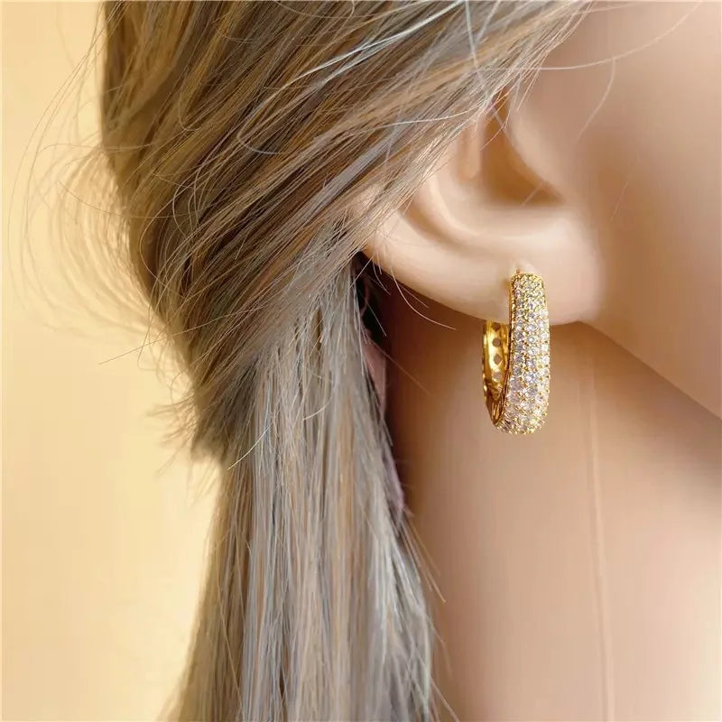 Dazzling Cubic Zirconia Stone Gold Color Hoop Earrings