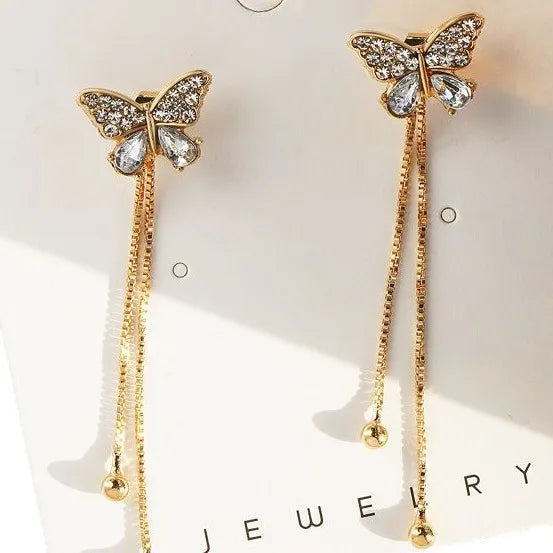 Boucles d'oreilles pendantes longues à pompons, couleur or, style coréen