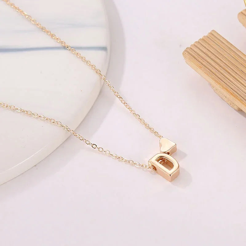Gold Silver Tiny Heart Letter Name Dainty Necklace