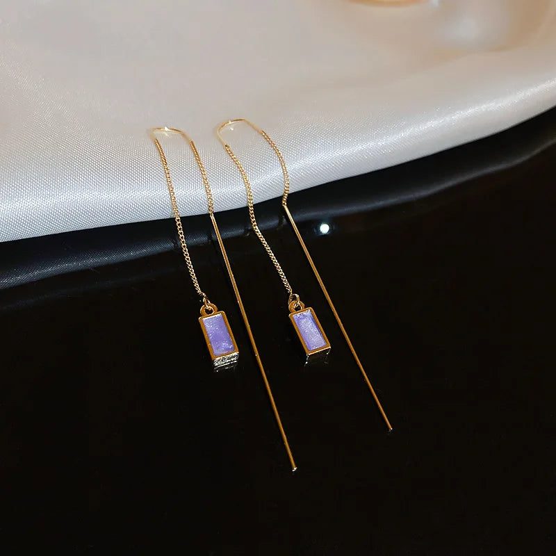 Boucles d'oreilles pendantes longues à pompons, couleur or, style coréen