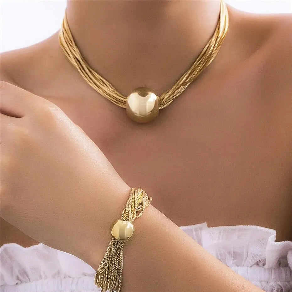Bohemian Fashion Choker Necklace Bracelet Jewelry Set