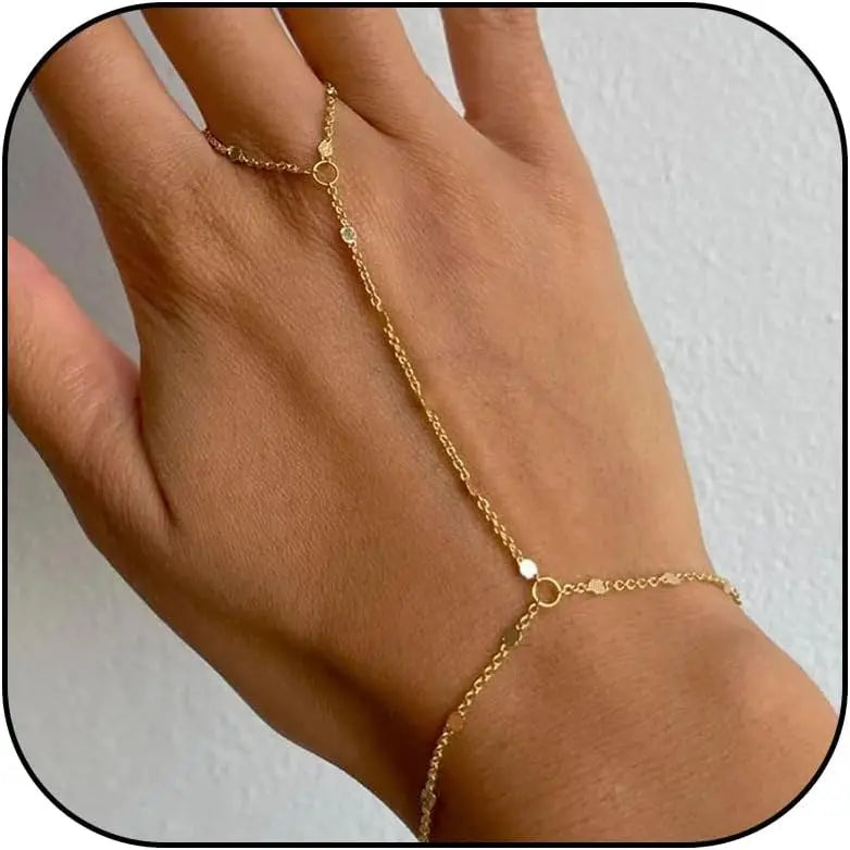14k Gold Plated Zircon Hand Chain Ring Bracelet