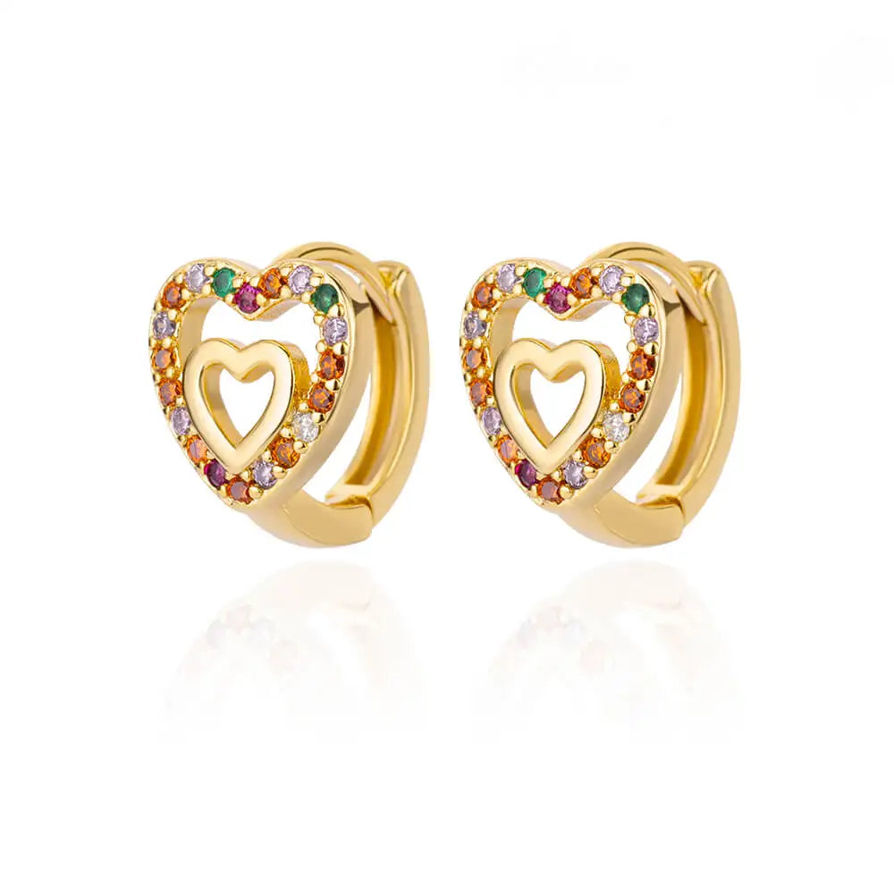 Stainless Steel Gold Silver Color Zircon Heart Earrings
