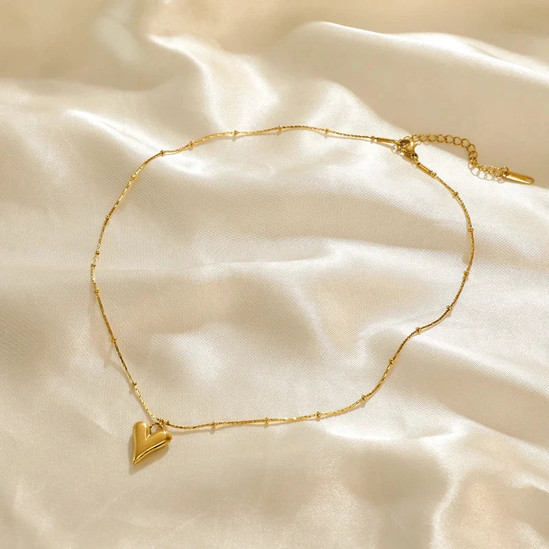 Stainless Steel Heart Pendant Choker Necklace