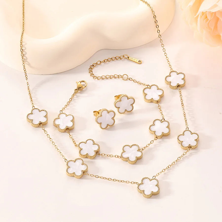 Stainless Steel Luxury Plum Blossom Jewelry Sets