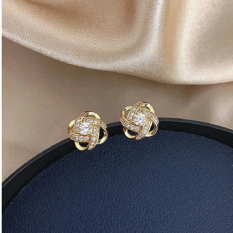 Korean Elegant Zircon Heart Flower Earrings